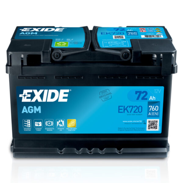 EXIDE AGM Start-Stop Akumulator 12V 72Ah 760A (EK720) desno+